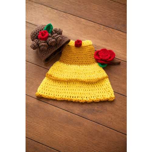 Crochet Princess Belle Costume, newborn photography, infant Halloween, baby shower gift, MADE TO ORDER