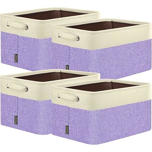 BALEINE 4 Pack Fabric Closet Storage Bins for Shelves, Linen Closet Organizers and Storage, Decorative Baskets for Organizing, Shelf, Clothes, Home, Office (Lavender, 14''x10''x8.5'')