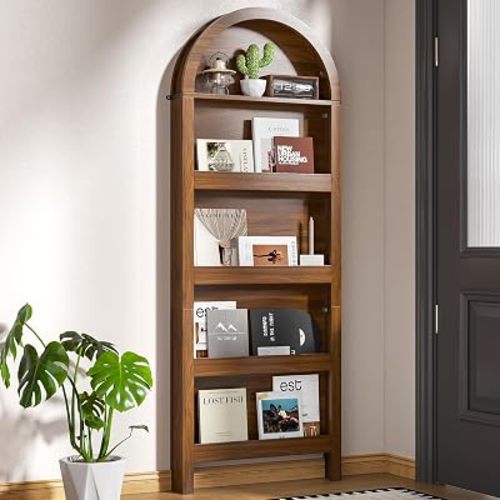 Behind The Door Bookshelf, Arched Narrow Bookshelf, Walnut