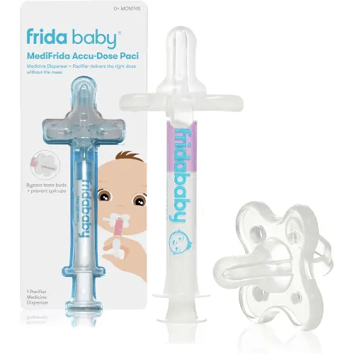 Frida Baby Chupete de medicina, jeringa medicinal Medi Frida Baby y chupete Accu-Dosis, dispensador de medicamentos para bebés para uso sin desorden y complicaciones