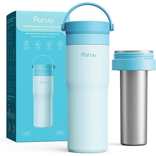 Paruu Portable Breast Milk Cooler, 304 Stainless Steel Breastmilk Chiller for 14–23H Cooling, 10-24oz Breastmilk Storage Container for Travel, Outdoor, New Moms Breastfeeding Essentials, Blue