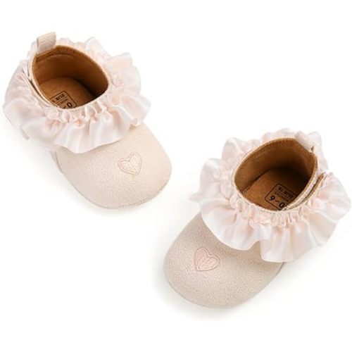 WILLFUN Baby Girls Mary Jane Flats Floral Princess Dress Crib Shoes Non-Slip for Toddler First Walkers