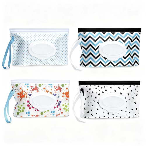 Vruelia 4Pcs Baby Wet Wipe Pouch, Portable Baby Wipes Case, Reusable Refillable Travel Wet Wipe Holder Bag