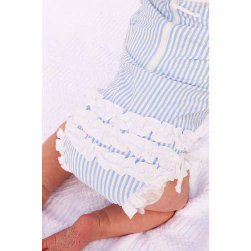 Long Sleeve Rash Guard With Ruffle Bottom | Seersucker Blue