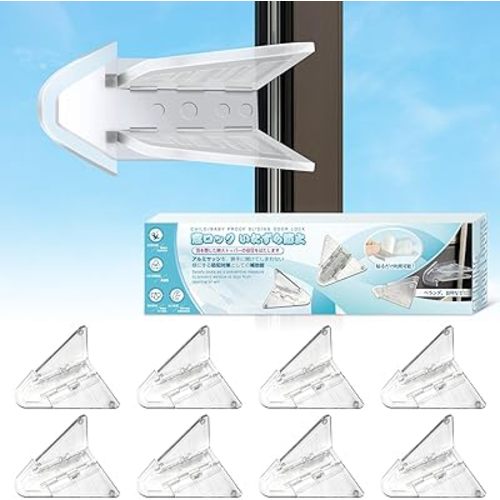 Maveek 8 Pack Sliding Door Lock Baby Proofing, Child Proof Safety Closet Locks Clear Window Latch Bathroom Glass Slide Door Stopper (Transparent)