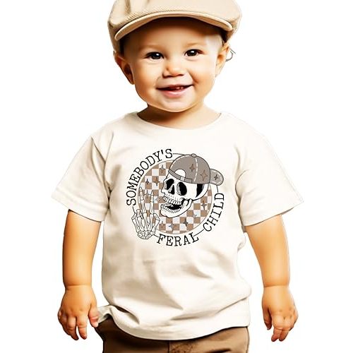 Feral Child Shirt for Boys Funny Retro Skeleton T-Shirt for Toddlers & Kids