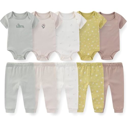 10 Pack Baby Bodysuits and Pants Set Cotton Infant Outfit