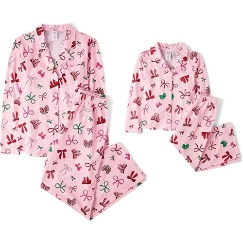 The Children's Place,Unisex Baby,Mommy and Me Matching Christmas 2 Piece Pajama Sets, Button Up,Holiday Bows