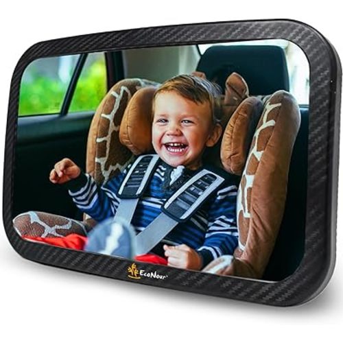 EcoNour Baby Car Mirror - 11.5 x 7.5 inches Safety Seat Mirror for Rear Facing Infant with 360 Degree Rotatable Shatterproof Design - Monitor Your Child While Driving