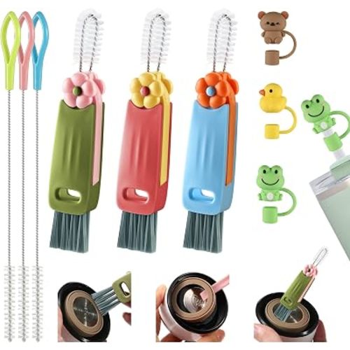 3 Pcs 3 in 1 Cup Lid Cleaning Brush, 2024 New Multifunctional Portable Straw Lid Cup Cleaner Brush Set, Tiny Bottle Cup Lid Brush Cleaner Brush, Efficient and Durable Brushes for Bottle Gap
