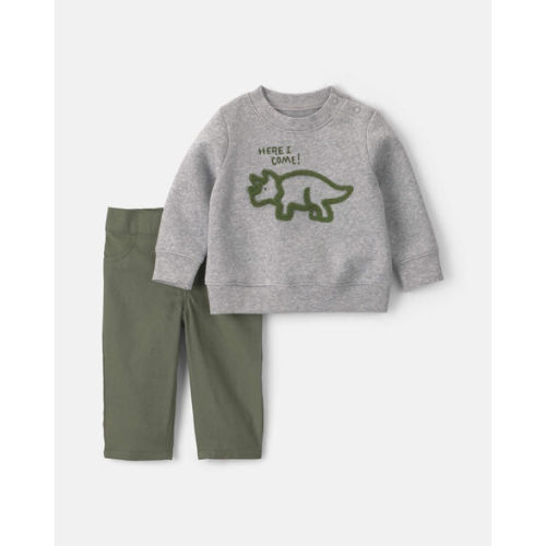 Baby Boy 2-Piece Dinosaur Fleece Pullover & Pant Set - Grey | Carter's