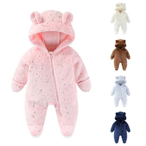 Vrotazzy Winter Thermal Snowsuit for Baby Girls Insulated Jumpsuit With Hood Outdoor Warm Wear Padded Romper,Size 3-6 Months