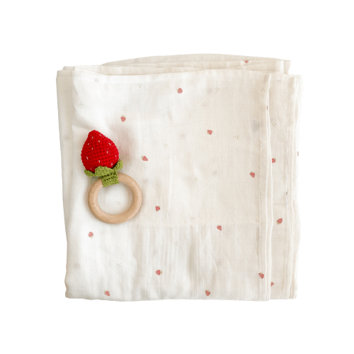 Strawberry Swaddle and Teether Set - Red Strawberry