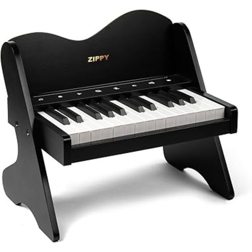 ZIPPY Kids Piano Keyboard, 25 Keys Digital Piano for Kids, Touch Sensitive Control Panel, Volume Adjustable, Mini Music Educational Instrument Toy, Wood Toy for Toddlers Girls Boys (Black)
