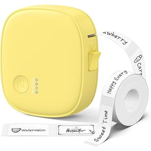 Mini Label Maker Machine with Tape AH-P05, Portable Bluetooth Mini Label Printer, Wireless Thermal Label Maker, Waterproof & Rechargeable, Built-in Cutter, for Home, Office, Kitchen – Yellow