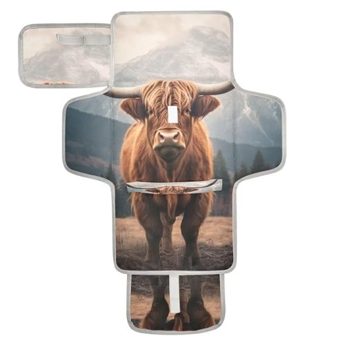 Highland Cow Portable Diaper Changing Pad - Waterproof Foldable Baby Diaper Changing Pad with Built-in Pillow, Travel Diaper Changing Mat for Newborn Baby