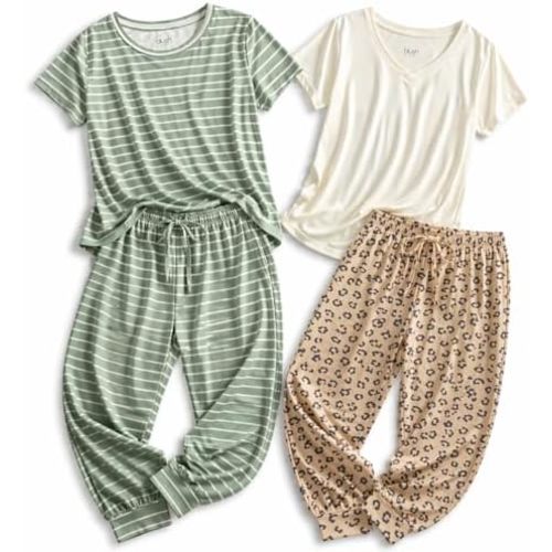 Blush by Us Angels Ultra Soft Women's Pajama Set, Breathable Light Stretchy, Ladies Lounge Set, 4-Piece PJ Set