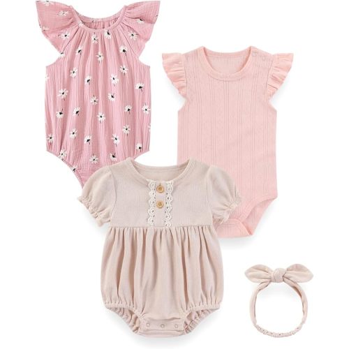 3Pcs Cotton Baby Girl Bodysuits Soft Infant Summer Rompers Set