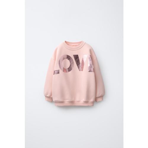 SHINY TEXT SWEATSHIRT - Chalk pink | ZARA United States