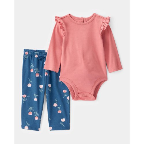 Baby 2-Piece Long-Sleeve Floral Long-Sleeve Bodysuit Pant Set - Pink/Blue | Carter's