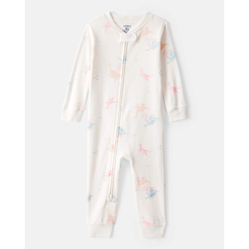 Toddler Girl Dinosaur 100% Cotton Long-Sleeve 1-Piece Pajamas - White | Carter's