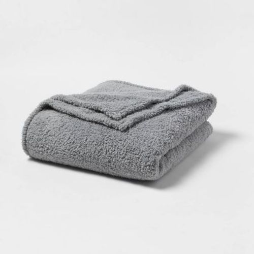 Full/Queen Faux Shearling Bed Blanket Gray - Room Essentials™: Midweight, Plush, Machine Washable, 300 Thread Count