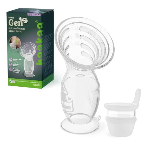 haakaa Gen.2 Plus Manual Breast Pump, 4oz/100ml with Spill-Guard Insert Set | Gentler pumping, helps reduce spills, stable suction base, ultra-soft ComfortCARE flange, quiet & cord-free, BPA-free