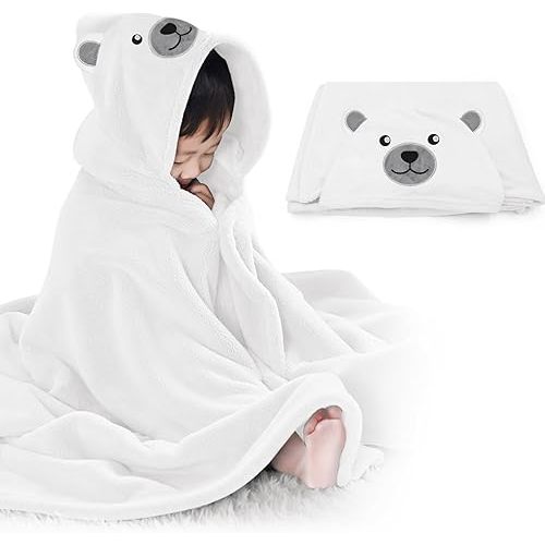 ROMASA Baby Bath Towel with Hooded Ultra Soft and Absorbent Toddlers Bathrobe Newborn Blanket Shower Gifts (White Bear)