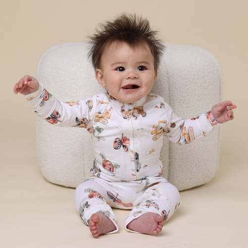 Diggers &amp; Tractors Organic Snugglesuit Convertible Romper