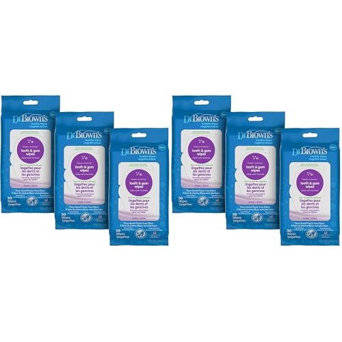 Dr. Brown's Tooth and Gum Healthy Wipes, Fluoride-Free Oral Care for Babies, Grape Flavor, 30 count, 3-Pack (Packaging May Vary)