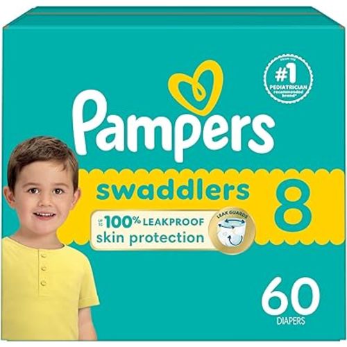 Pampers Baby Diapers - Swaddlers - Size 8, 60 Count, Ultra Absorbent Disposable Infant Diaper