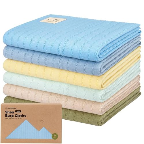 KeaBabies Organic Cotton Burp Cloths Baby Girl, Boy - 6-Pack Large Burping Clothes for Babies, Spit Up Rags, Super Soft & Absorbent Newborn Wash Towels, Gender Neutral, Non-Shrink (Stria, Daybreak)