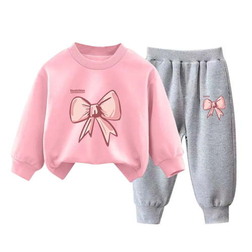 Eltusu Toddler Girls Outfit Sets 2 Pieces, Pullover Long Sleeve Printed Girls Clothing Sets Pink Size 4 T