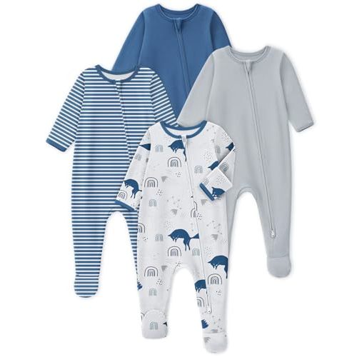 Looxii Baby Pajamas 100% Cotton Baby Sleepers for Newborn 0-3 3-6 6-9 Months Boys Girl Clothes 4pcs Footed PJs