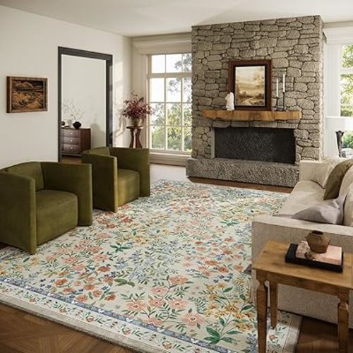 Machine Washable Rugs for Living Room: 8x10 Area Rugs for Bedroom Vintage Stain Resistant Non Slip Low Pile Lightweight Soft Carpet for Kitchen Dining Room Farmhouse Kids Room Nursery Playroom