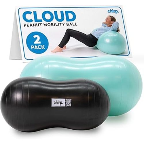 Chirp Cloud Peanut Mobility Ball for The Back, Physical Therapy Massager for Adults, Exercise Balance Ball, Sensory Therapy Toys for Autism & ADHD - 2 Pack (Mint 100x50cm, Black 60x30cm