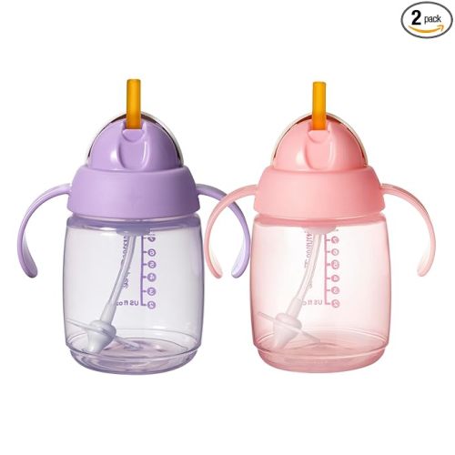 Tommee Tippee Starter Weighted Straw Baby & Toddler 10oz Sippy Cup for 6 Months+, with Silicone Weighted Straw and Easy-Hold Handles, BPA Free, Pink & Purple, Pack of 2