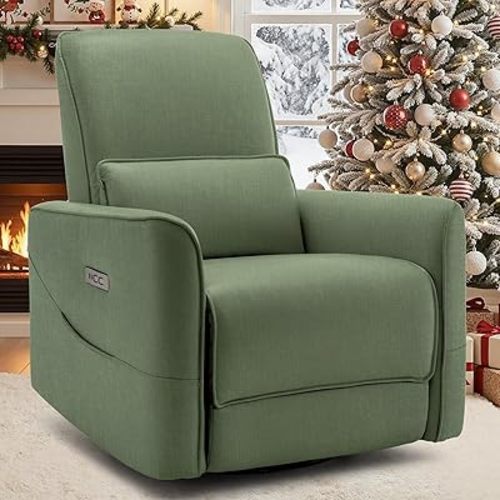 Nursery Glider Recliner Chair, Power Rocker Swivel Recliner with USB and Type-C Ports, Electric Reclining for Adults with Streamlined Side Pocket, and Lower Back Support for Living Room