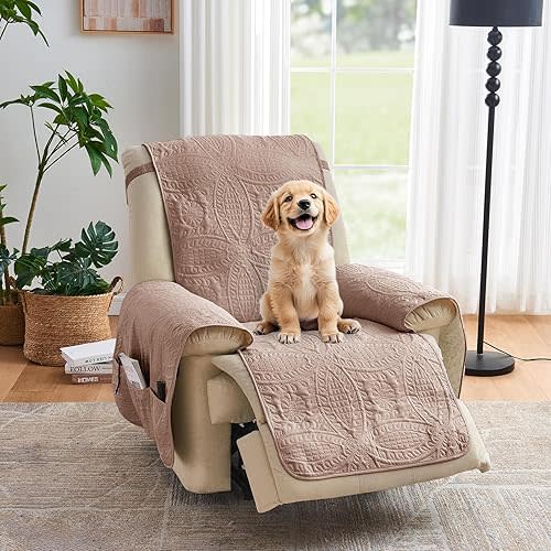 Quilted Recliner Chair Covers, Water-Repellent Recliner Slipcovers, Recliner Covers Stay in Place, Pet Friendly Recliner Cover for Dogs, Washable Couch Protector (Recliner 22", Dusty Pink)