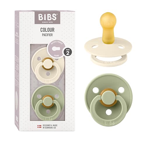 Bibs Pacifiers Color Collection, Set of 2 BPA-Free Latex Pacifiers Made in Europe, Round Nipple Baby Pacifier.