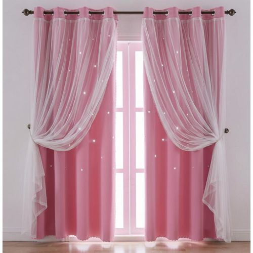 LISM Pink Window Blackout Curtains for Girl Bedroom Window Room Darkening Curtains 2 Panel,52Wx84L inch