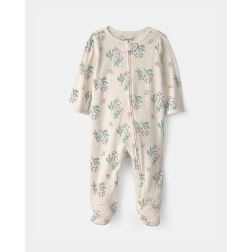 Baby Girl Floral Cotton 2-Way Zip Sleep & Play Pajamas - Ivory