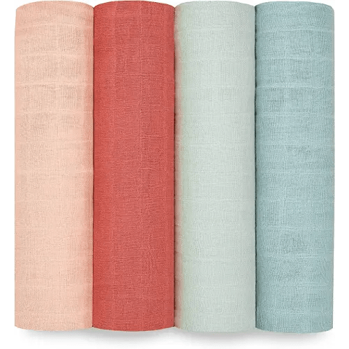 aden + anais Boutique Organic Swaddle Blanket 4-Pack – 100% Organic Cotton Muslin, Large, Soft, Breathable Receiving Blankets for Infants – Lightweight Multi-Use Baby Swaddles, Mother Earth