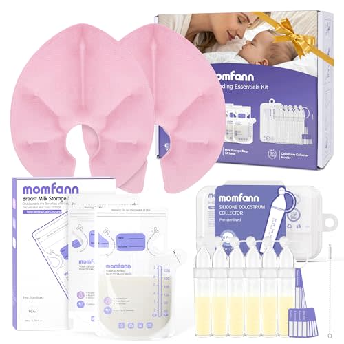 Breastfeeding Care Kit for Nursing Moms, 60 Piece Complete Gift Set with Milk Collector, 50 Storage Bags & Hot/Cold Packs - Relieves Engorgement & Improves Milk Flow，BPA-Free Essentials(Pink)