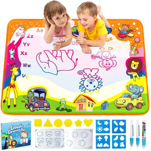Allaugh 34.5 x 22.5 in Water Drawing Mat Water Doodle Mat for Toddlers 1-3 Years Old Coloring Painting Aqua Doodle Mats Educational Toys Boys Xmas Gift, Orange