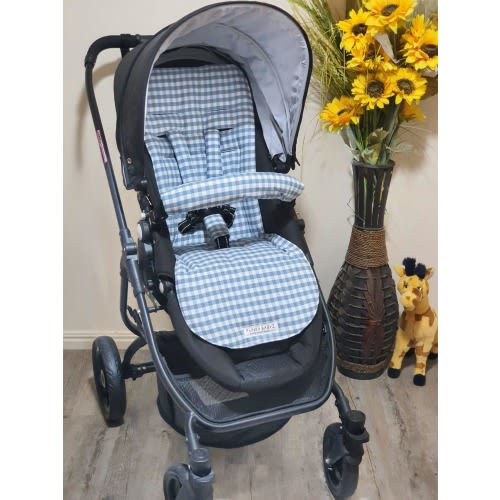 Pram/stroller seat liner-Slate gingham-Australian made