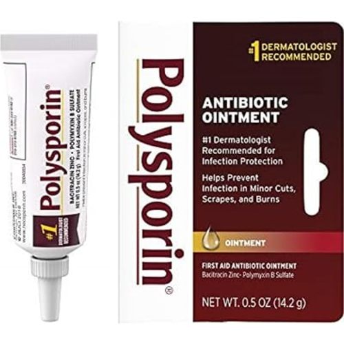 Polysporin First Aid Topical Antibiotic Skin Ointment with Bacitracin Zinc & Polymyxin B Sulfate, for Infection Protection & Wound Care, Neomycin-Free, Travel Size, 0.5 oz