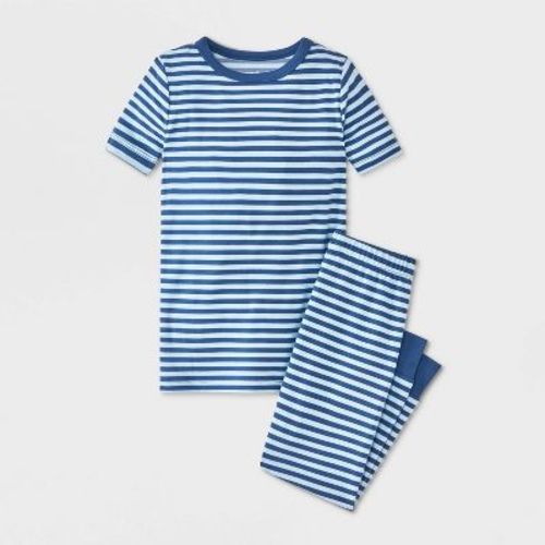 Baby Boys' 2pc Tonal Stripe Soft Jersey Tight Fit Pajama Set - Cat & Jack™ Blue 12M