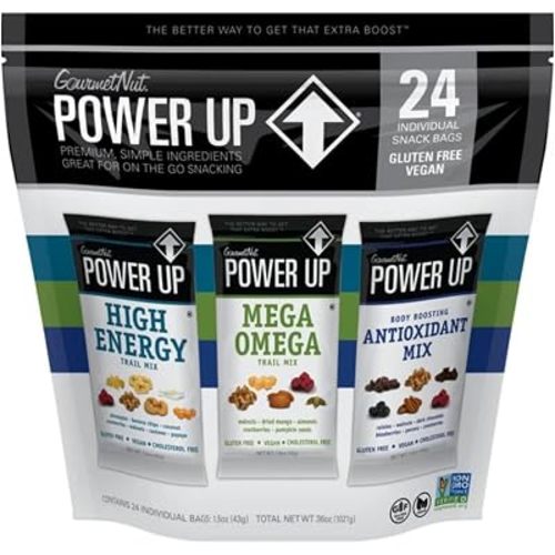 Power Up Premium Trail Mix - Variety Pack 24pk - 1.5oz: Antioxidant, Mega Omega, High Energy - Gluten Free, Vegan, Non-GMO