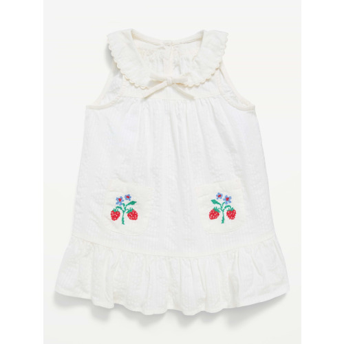 Sleeveless Collared Textured Seersucker Dress for Baby